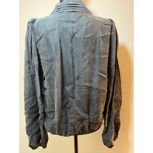 Evereve Charcoal Gray Cupro Viscose Pleated Wrap Blouse Puff Sleeve Size M - Picture 7 of 11